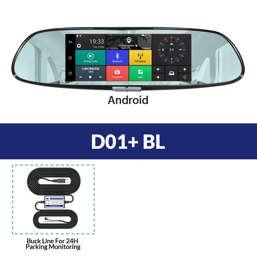 D01-BL E-ACE D01 gps навигация трекер Автомобильный видеорегистратор 3g Wifi камера " сенсорный экран Android навигаторы 1080P видео рекордер зеркало заднего вида - Название цвета: D01-BL