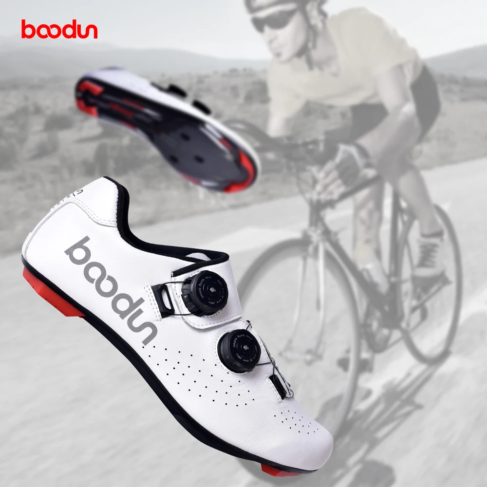 

Boodun Carbon Fiber New Road cycling shoes Leather ultralight Self-Locking Shoes professional racing road bike bicycle sneakers