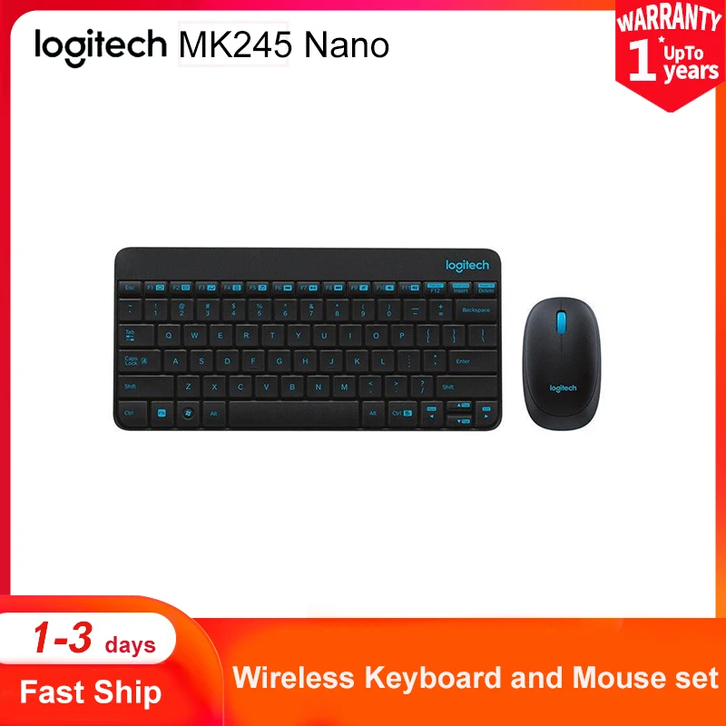 

Logitech MK245 Nano Wireless Keyboard Mouse Combo Compact 2.4GHz Technology Plug And Play Classic Simple Keyboards Mice Set