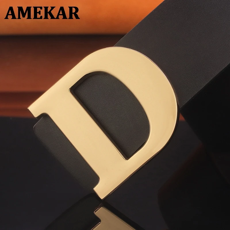 Fashion D letter Slide buckle Black 3.8cm Wide leather belts men fashion luxury brand Cowskin High Quality cintos masculinos