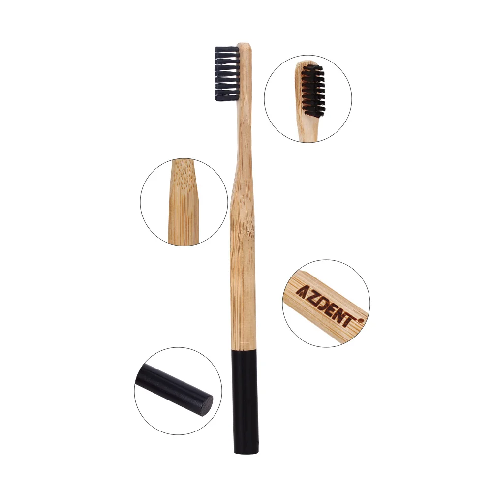 Зубная щетка AZDENT с бамбуковым углем и деревянной ручкой 5 шт.|toothbrush wood|charcoal