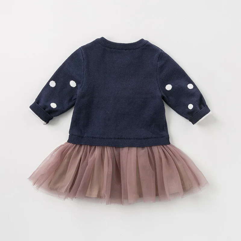 DBJ11618 dave bella/осеннее платье-свитер принцессы с героями мультфильмов для маленьких