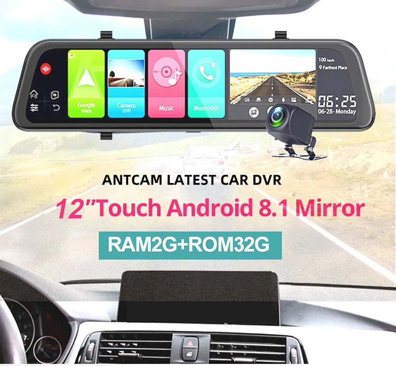 Antcam 1" сенсорный экран Android 4G зеркало автомобиля видео Камера gps навигации ADAS 2G Оперативная память 32G Встроенная память FHD 1080P Двойной объектив DVR с возможностью удаленного мониторинга