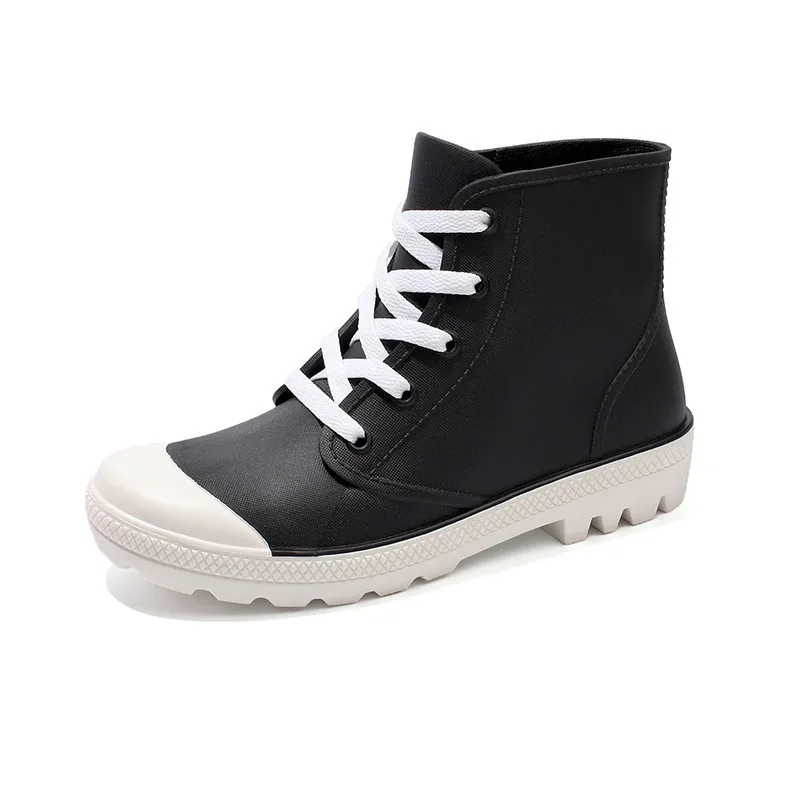 

SWYIVY 2019 New Fashion Rain Boots Women Shoes Candy Color Non-slip Jelly Shoes Woman Ankle Boots Lace Up Waterproof Gum'd Boots
