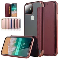 luxury slim book leather flip wallet case for iphone 13 11 pro xs max 12mini x 8 7 6 6s s plus se xr clear back soft card cover