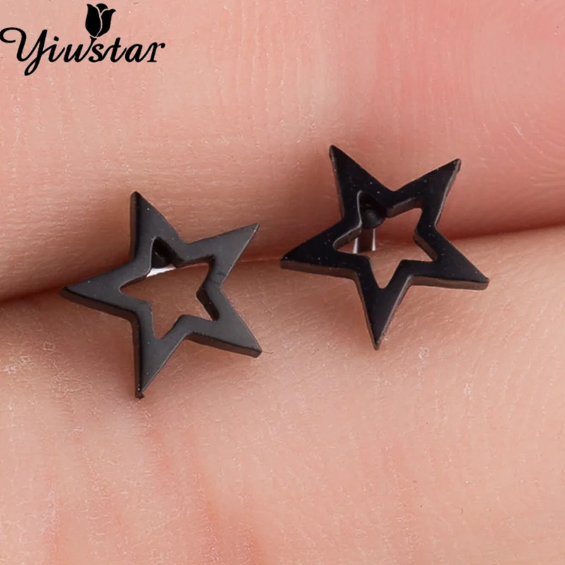 08b Yiustar черный цвет мини из нержавеющей стали круглые гвоздики серьги для женщин девочек модные простые ювелирные изделия милые маленькие круглые orecchini - Окраска металла: 08b