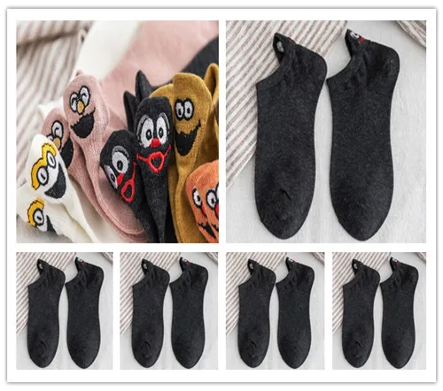 1 Женские носки, 5 пар, женские хлопковые носки с вышивкой Kawaii, короткие носки, женские носки-башмачки, женские повседневные носки - Цвет: 1