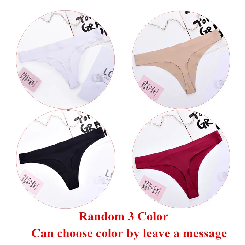 Random 3 Color 3 шт./компл. Бесшовные женские стринги Ice Silk большой Размеры Для женщин Трусы-стринги женские сексуальные трусики, шортики, Для женщин сексуальное нижнее белье - Цвет: Random 3 Color