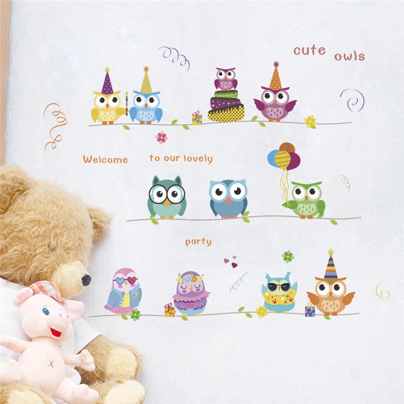 

Lovely Owl' Party Wall Sticker For Kids Room Bedroom Decoration Cartoon Safari Owlet Mural Art Diy Bird Home Decals
