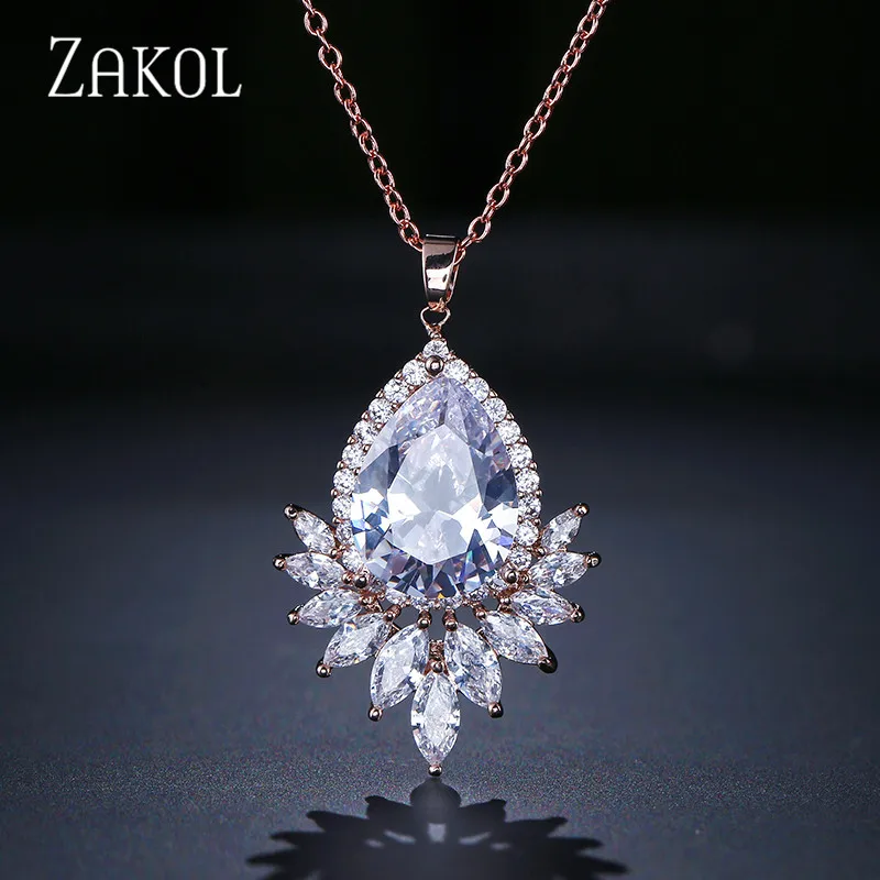 Комплект ювелирных изделий ZAKOL с романтичным цирконием серьги гвоздики в форме