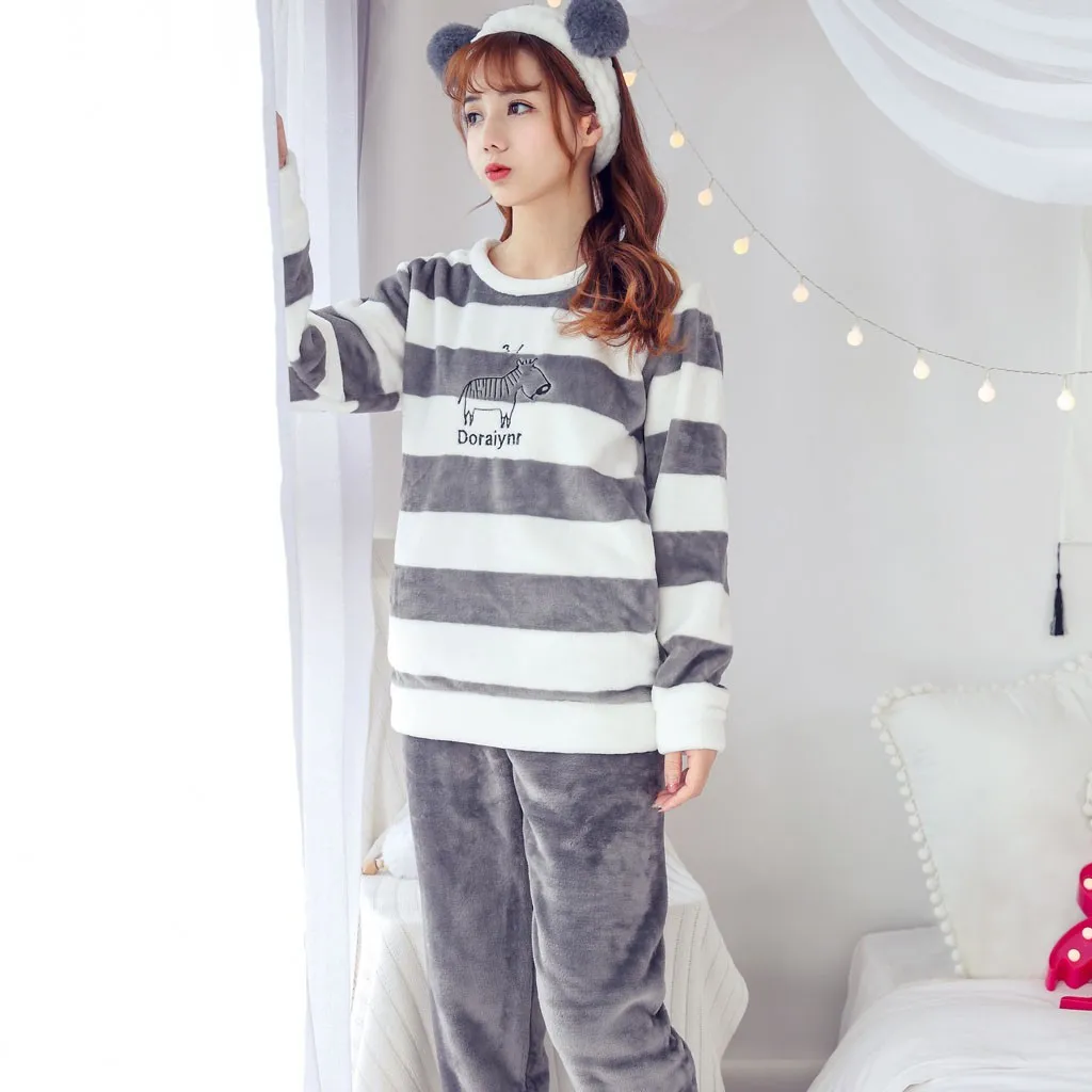 pajamas for women pineapple Women Long Sleeve Flannel Shirt Pant Pajama Sleepwear Nightwear Sets Clothes#3