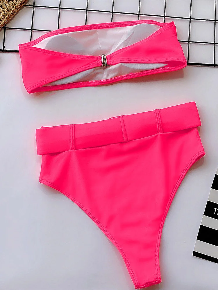 

Women Bandeau High Waist Bikinis Sexy Halter Swimwear Summer Bikini Set Padded Two Piece Swimsuit Beach Bathing Suit