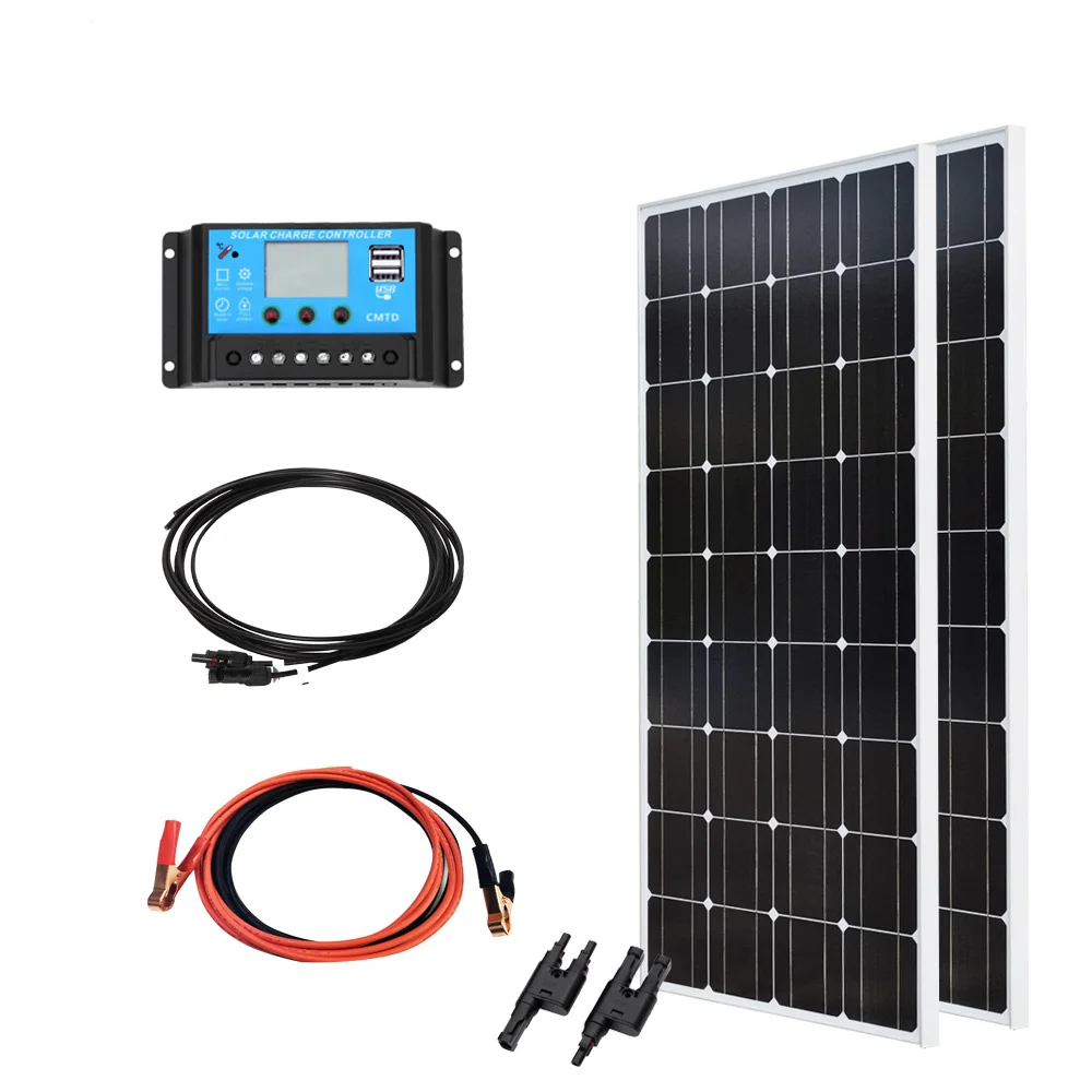 100W solar systems XINPUGUANG 200W Солнечная Системы комплект 100w Панели солнечные стекла подойдет как для повседневной носки, так модуль эффективных ячейки 12 v/24 v/20A контроллер кабель MC4 адаптер - Цвет: 100W solar systems