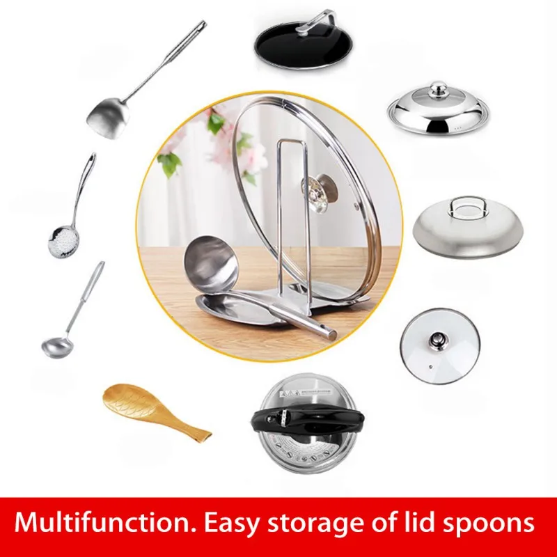 

Multi-Function Stainless Steel Pot Lid Rack for Kitchen Scoop Racks with Water Tray Sitting Type Organizer