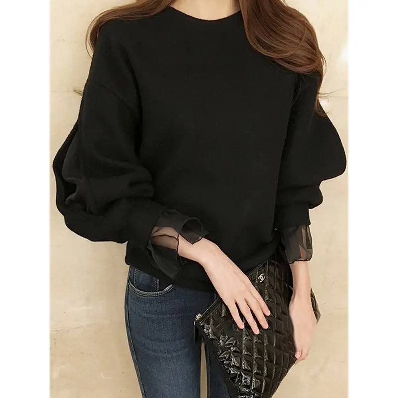 Осенне зимние рубашки повседневный свободный черный пуловер с длинными рукавами