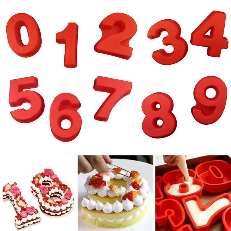 

Large Silicone Number Molds 0-9 Arabic Number Cake For Birthday Mold Mold Cake Baking A0V3