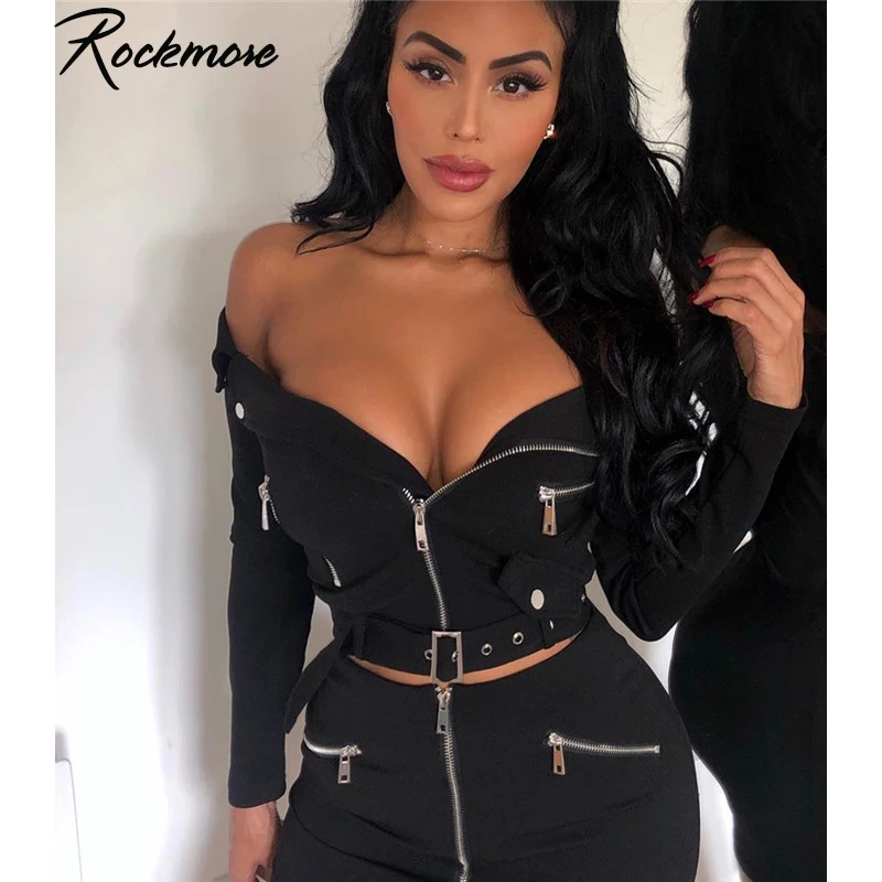 Женские куртки Rockmore в стиле панк с бантом на поясе, карманами на молнии, Femme, верхняя одежда с длинными рукавами, байкерские обтягивающие укороченные пальто, уличная осенняя одежда