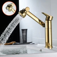 bathroom basin faucets solid brass sink mixer tap hot cold single handle deck mounted rotate goldchrome lavatory water crane