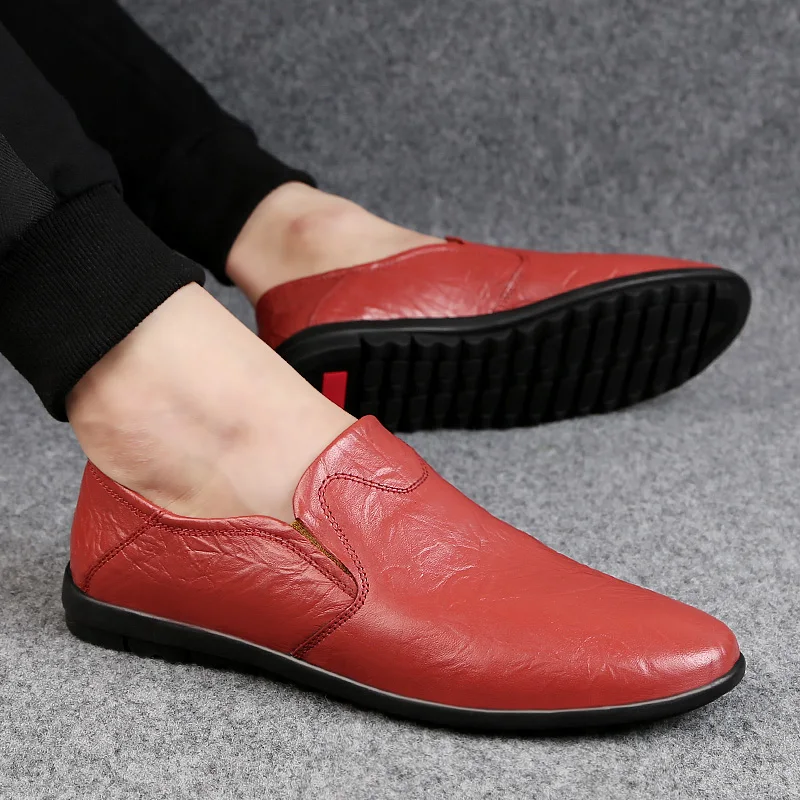 Men genuine Leather Shoes Casual Luxury Breathable Loafers slip on outdoor Male Flats Fashion Driving men Moccasins | Обувь