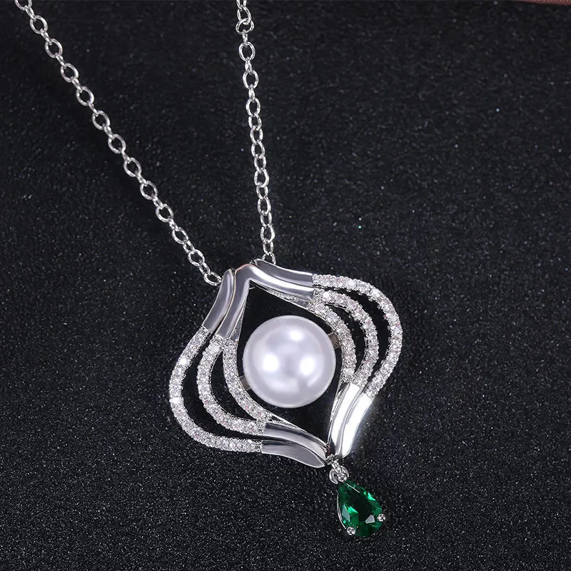 

Korean Fashion Design with Cubic Zirconia Stone Imitation Pearl Pendents Anniversary Party Necklace Elegant Women Accessories