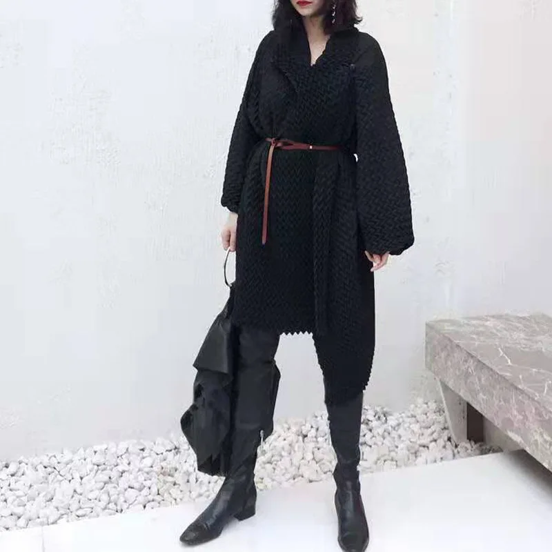 Женское Плиссированное пальто с отложным воротником длинным рукавом весна-осень