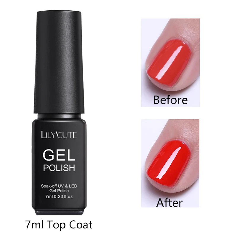 7ml Top Coat LILYCUTE верхнее базовое пальто набор замочить УФ-гель для ногтей 5 мл 7 мл без вытирания растрескивание удаление основы верхнее покрытие лак прозрачный гель - Цвет: 7ml Top Coat