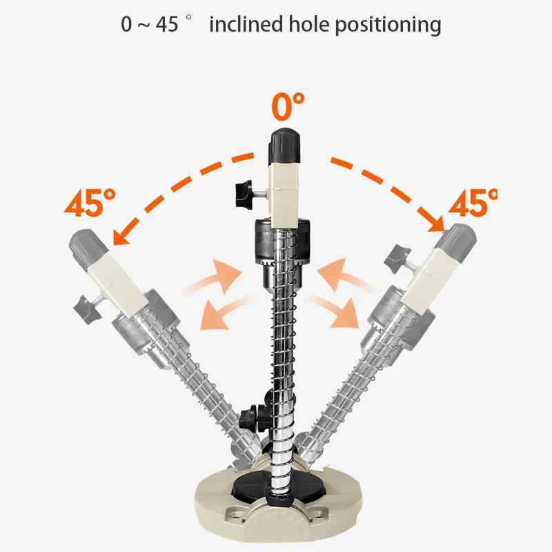 

Precision 45-90 degree Angle Adjustable Drill Guide Attachment with Chuck Drill Holder Stand Drilling Guide
