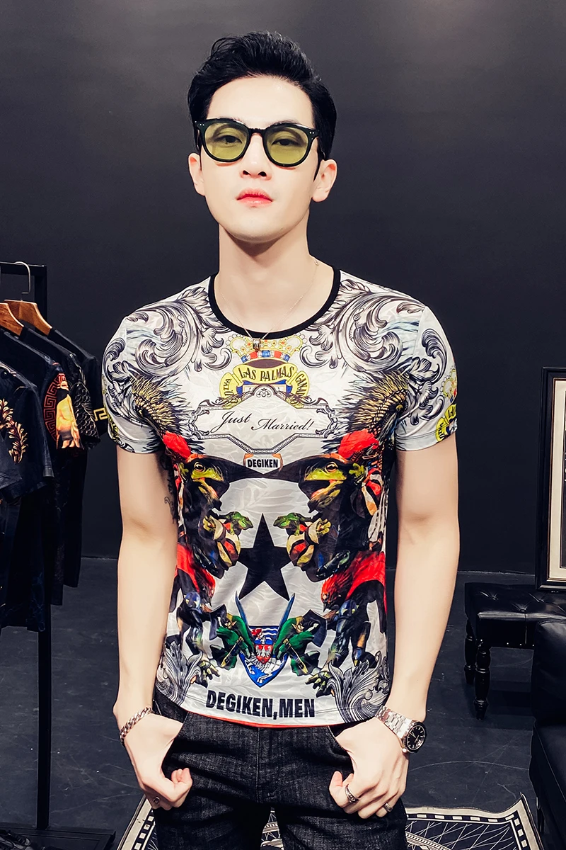 

Luxury Retro Print Men's T-shirt 2021 Summer Funny Casual Slim Short Sleeve T-Shirt Ice Silk Breathable O-neck Streetwear Tees
