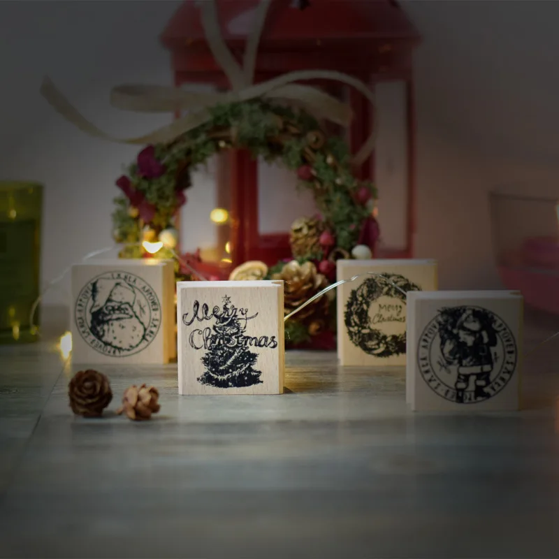 Рождественские поделки деревянные штампы рукоделия резиновые для скрапбукинга