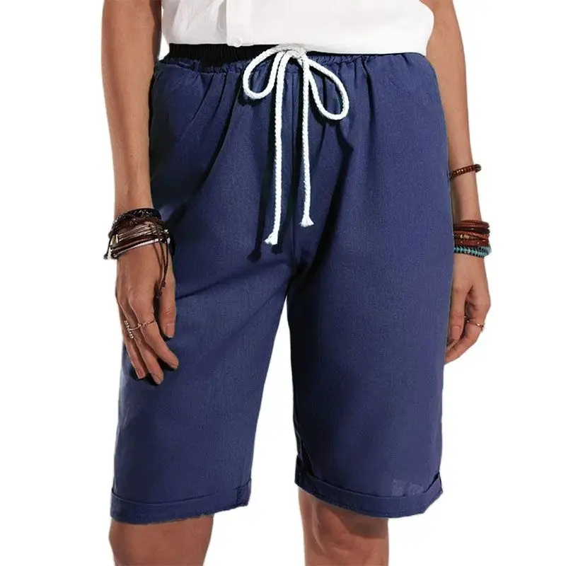 

2021 Summer Elegant Lace up Solid Trousers Fashion Streetwears Women Mid shorts 5XL Casual Ladies Mid Waist Sliming Office Pants