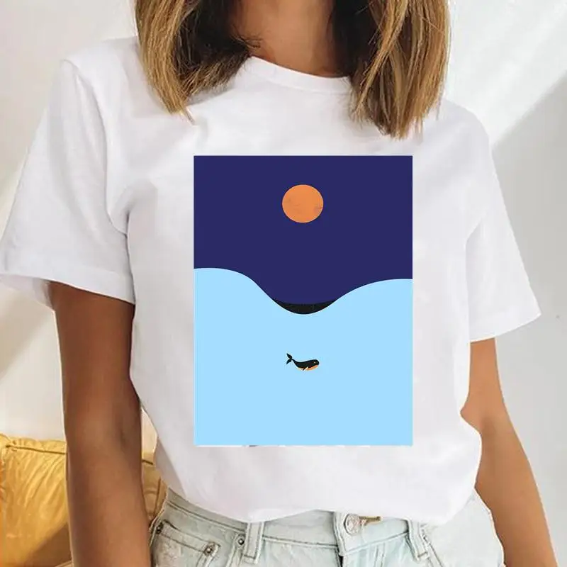 

Women Moon Sweet Short Sleeve 90s Watercolor Casual Female Cartoon Clothes Tops Print Ladies Tees Tshirt Graphic T-Shirt
