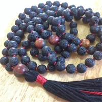 6mm lava stone rock 108 beads tassel knotted necklace healing cuff colorful reiki lucky pray spirituality