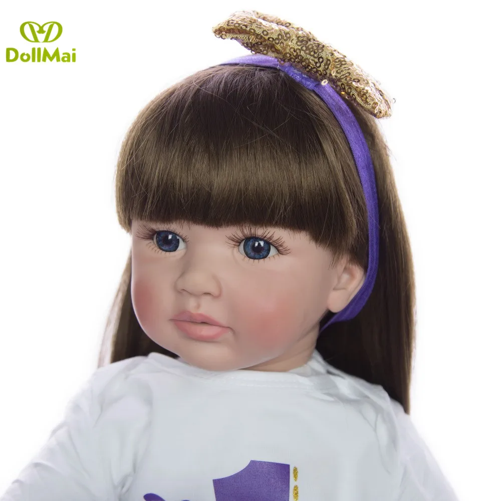 60cm big reborn toddler princess Handmade Silicone vinyl adorable baby doll in purple dress with bear plush bebes - купить по
