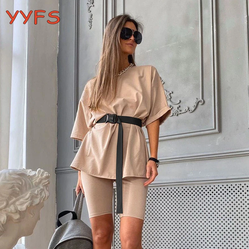 Женский Повседневный комплект из двух предметов Свободный Топ с круглым вырезом