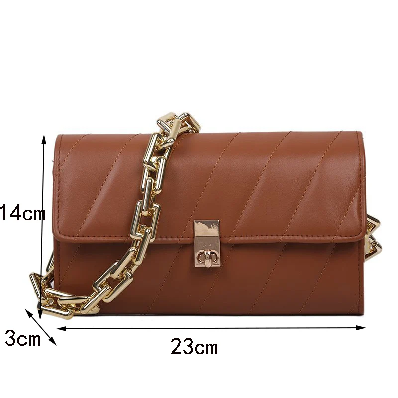 

New Fashion PU Leather Sling Handbag Purse Women Elegant Chain Shoulder Bag Popular Simple Female Daily Bags Brand Underarm Bag