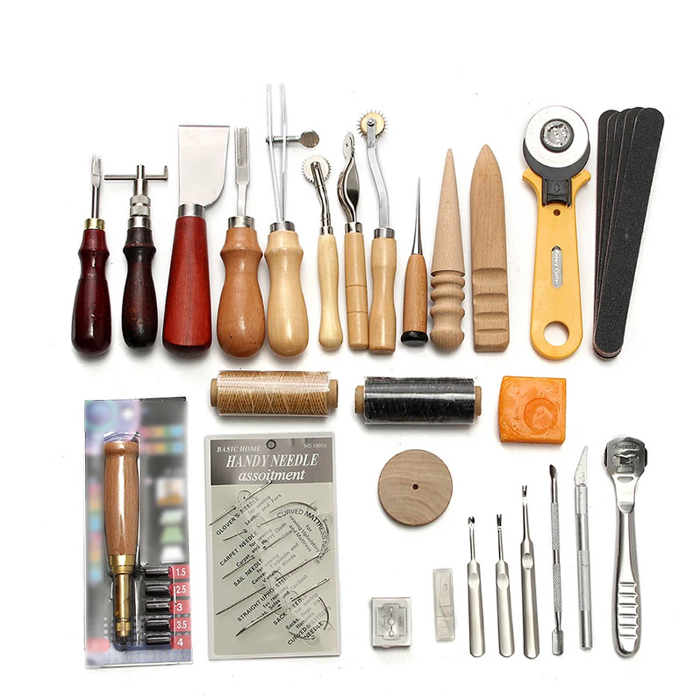 

37Pcs Leather Craft Tools Kit Professional Hand Sewing Stitching Punch Carving Work Saddle Leathercraft Accessories Tools