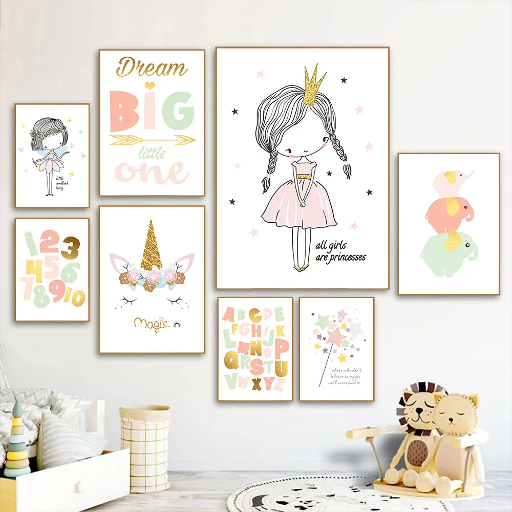 

HD Baby Cartoon Poster Unicorn Nursery Art Painting ABC Alphabet Modern Home Decoration Print Nordic Poster Modular Framework