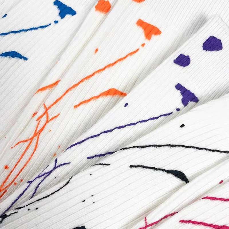 Tide brand splash ink art design color socks double needle pile sports street trend tie-dye men and women middle tube cottonsock