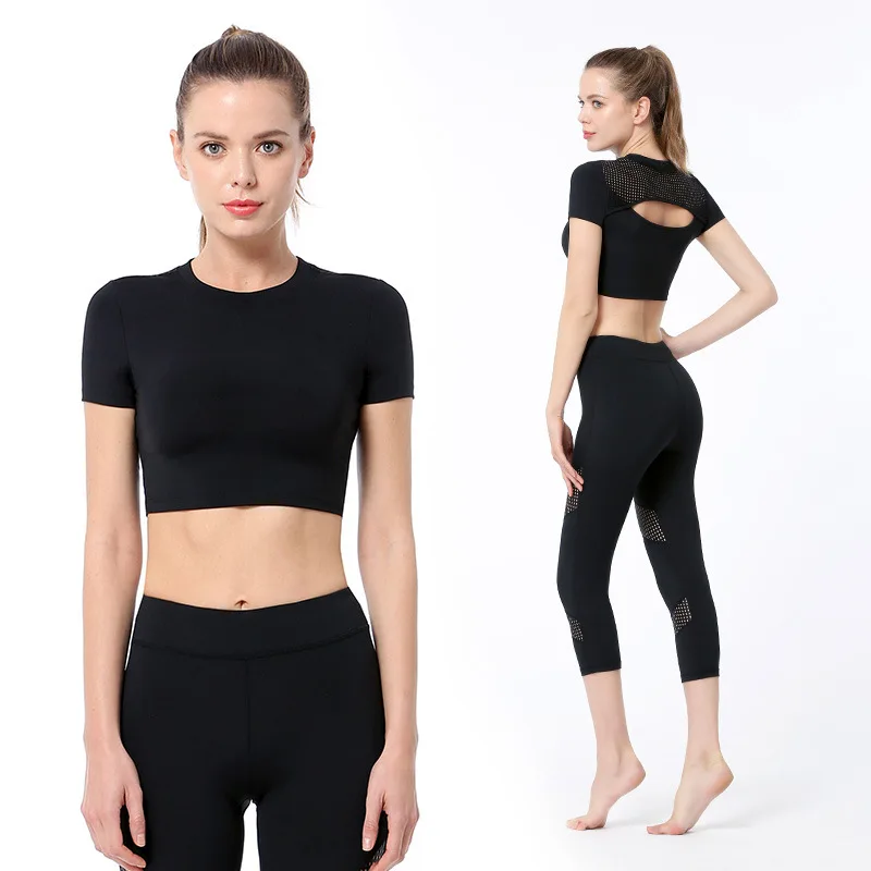 

2 Piece Yoga Set Women Pure Color Wicking Sports Suit Fight Net Workout Clothes Running Ladies Gym Clothing 2021 Summer