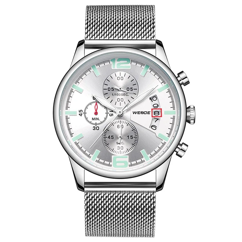 Silver White Relogio Masculino Лидирующий бренд WEIDE мужские роскошные модные кварцевые часы водонепроницаемые мужские часы спортивные наручные часы с хронографом мужские часы - Цвет: Silver White