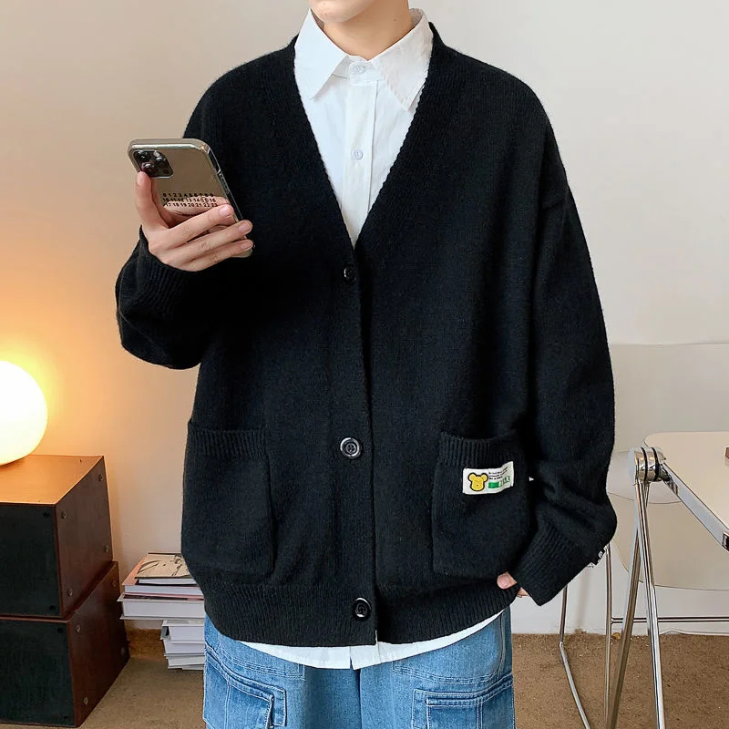 

Мужской осенний кардиган с V-образным вырезом, свободного покроя