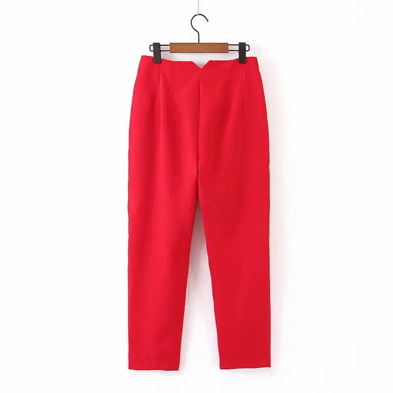 2019 женские стильные однотонные красные прямые брюки повседневные до щиколотки