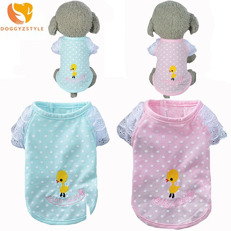 Одежда для домашних животных рубашка в горошек с вышивкой утки футболки