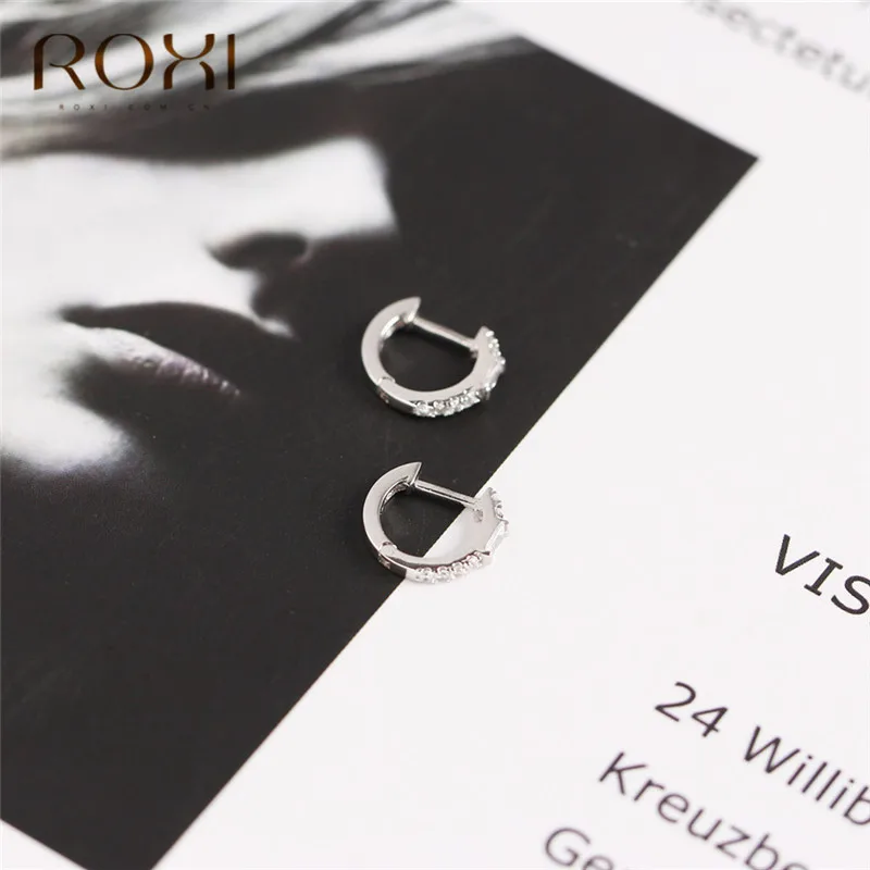 ROXI, 925 пробы, серебряные, прозрачные, циркониевые, круглые серьги-гвоздики для женщин, квадратные, Кристальные, круглые серьги, корейские ювелирные изделия, свадебные серьги