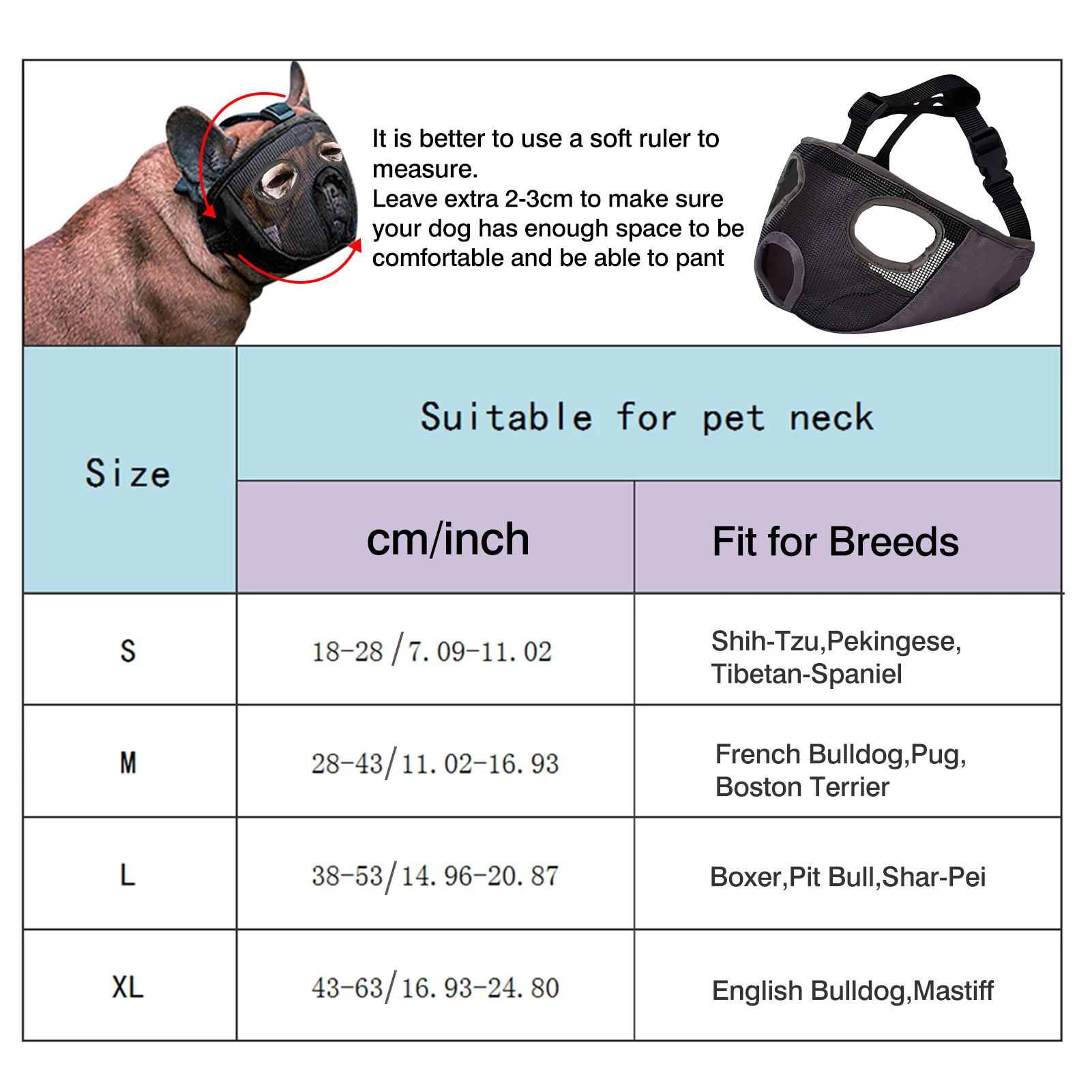 

Short Snout Dog Muzzles Adjustable Breathable Bulldog Muzzle Anti Stop Chewing Bark Bite Chew Soft Muzzle Training Accessories