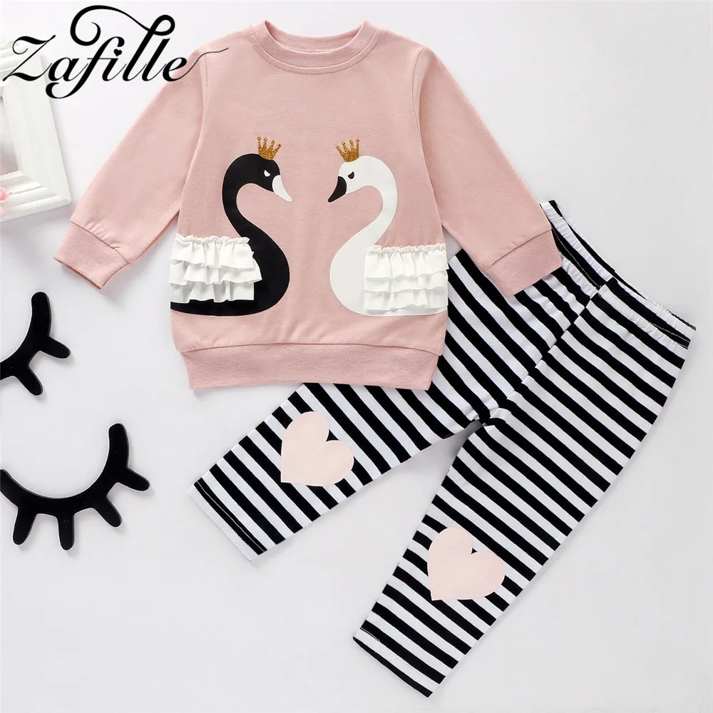ZAFILLE розовый комплект для девочек милый свитер с оборками лебедем и принтом