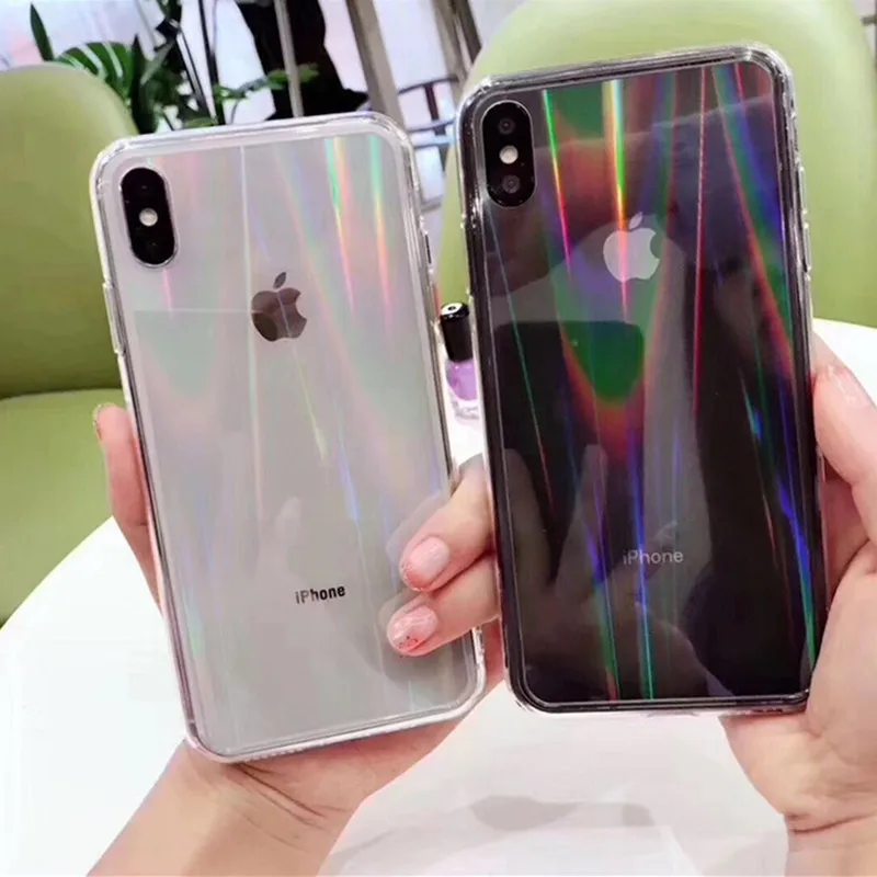 Модный градиентный Радужный лазерный чехол для iPhone 11 Pro XS Max Xr прозрачная задняя
