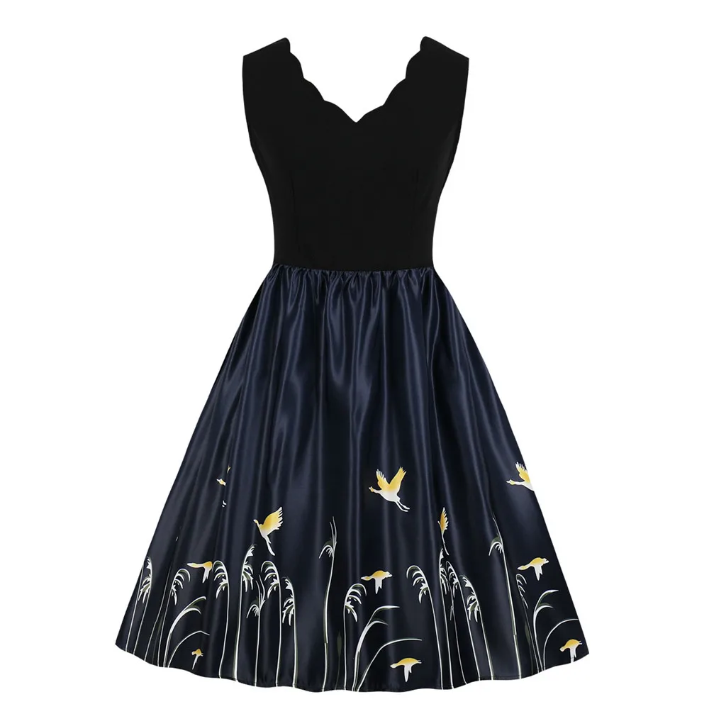 Женское платье миди большого размера модные платья с принтом птиц летняя одежда