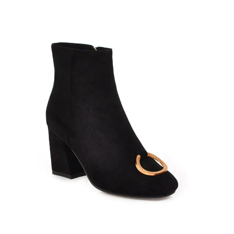 Большие размеры Ботинки с квадратным носком и металлическими пуговицами Женская