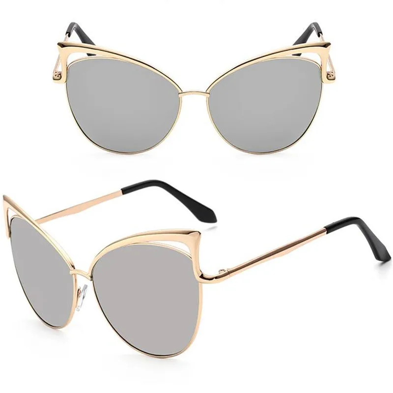 

Cat eye Brand Sunglasses Women Designer Mirror Flat Rose Gold Vintage Metal Reflective sunglasses women female Oculos Gafas